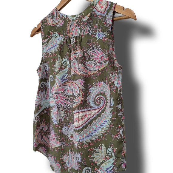 🌿American Eagle Outfitters Women's XS Sleeve Button Down Paisley Blouse - Picture 8 of 12